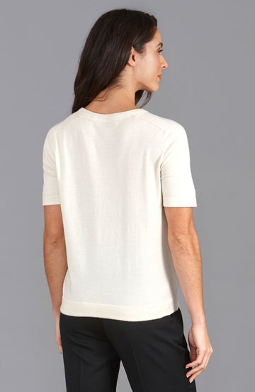 Ecru womens cotton knitted t-shirt  by Paul James