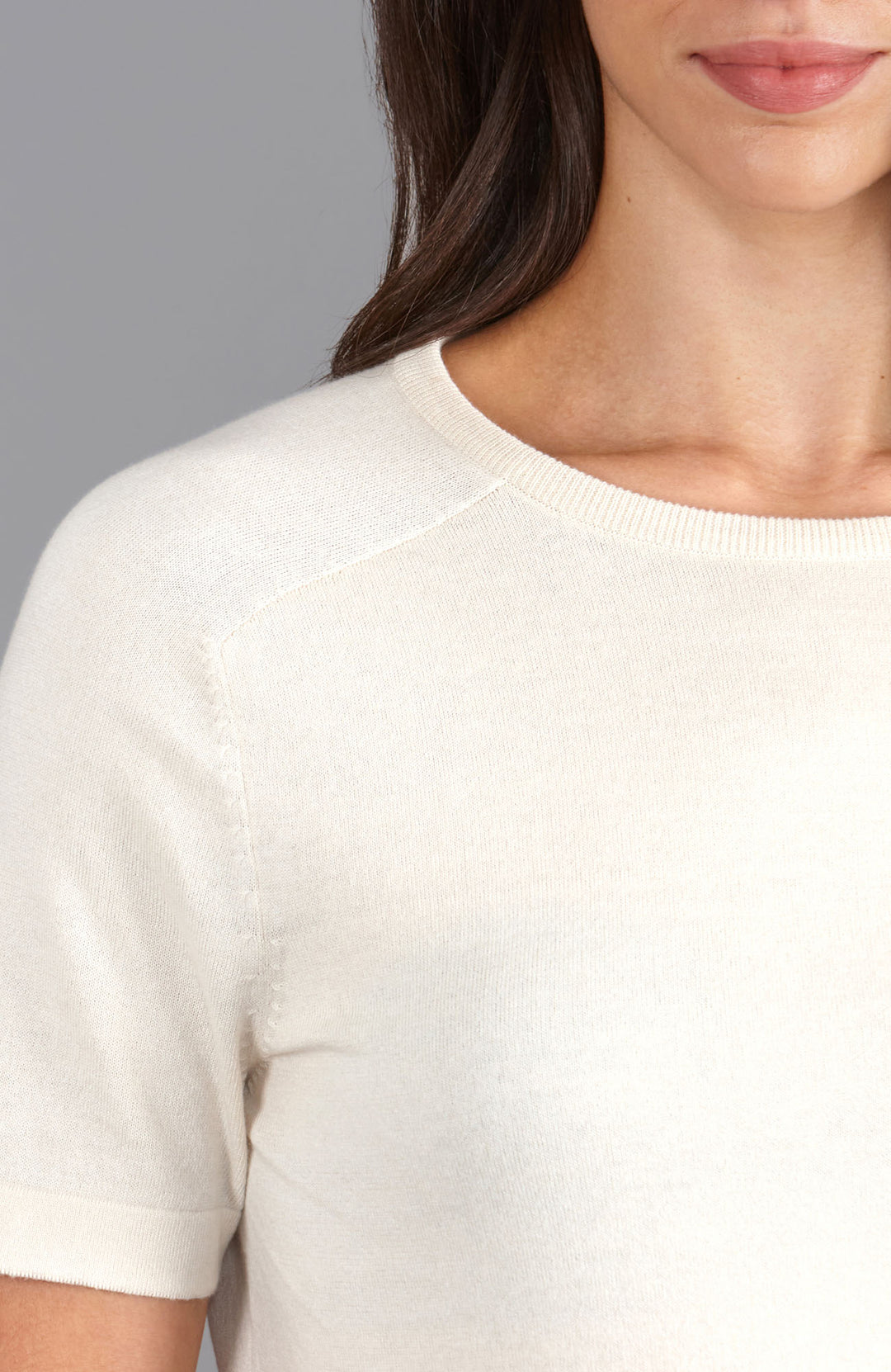 Ecru womens cotton knitted t-shirt  by Paul James