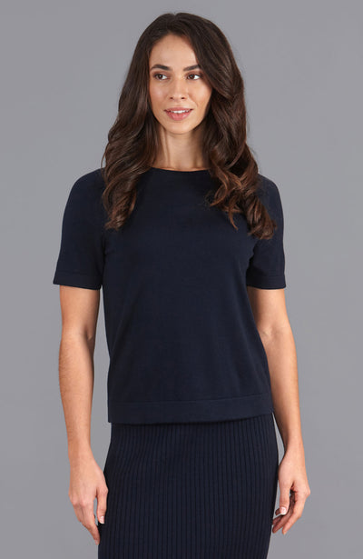 navy womens cotton knitted t-shirt
