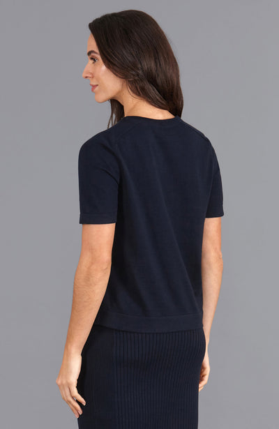 navy womens cotton knitted t-shirt
