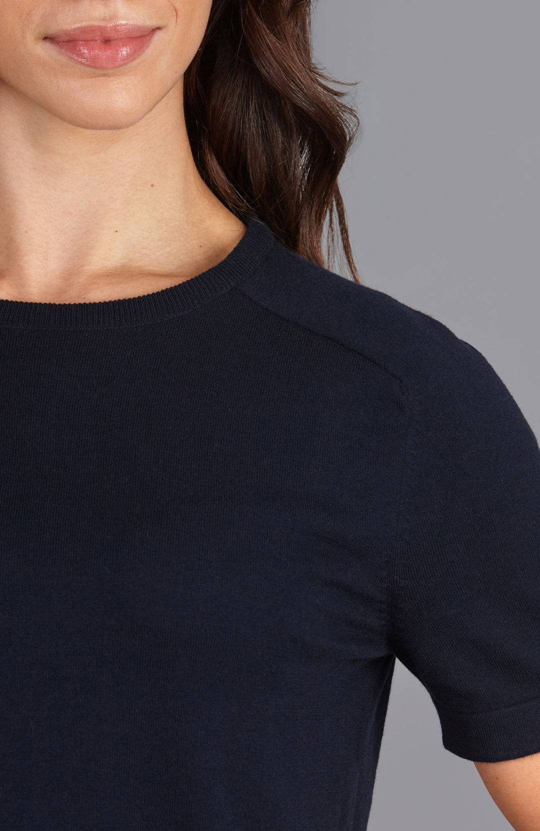 Navy womens cotton knitted t-shirt  by Paul James