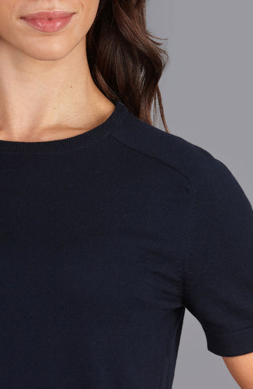 Navy womens cotton knitted t-shirt  by Paul James
