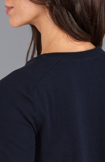 Navy womens cotton knitted t-shirt  by Paul James