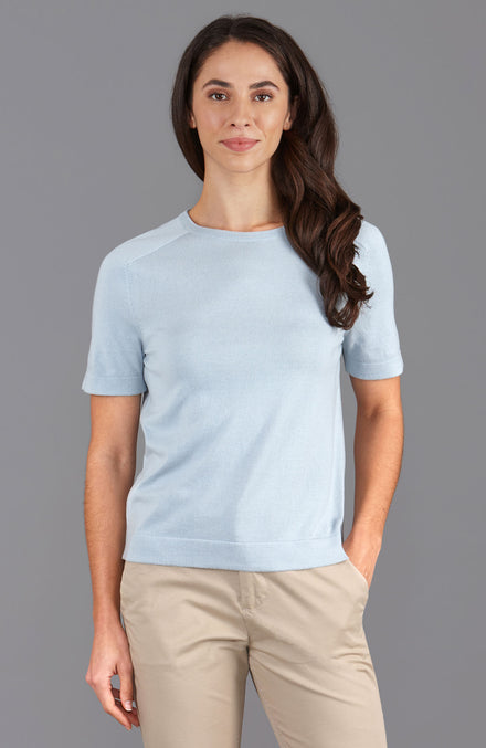 Blue womens cotton knitted t-shirt  by Paul James