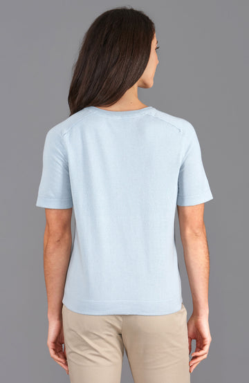 Blue womens cotton knitted t-shirt  by Paul James