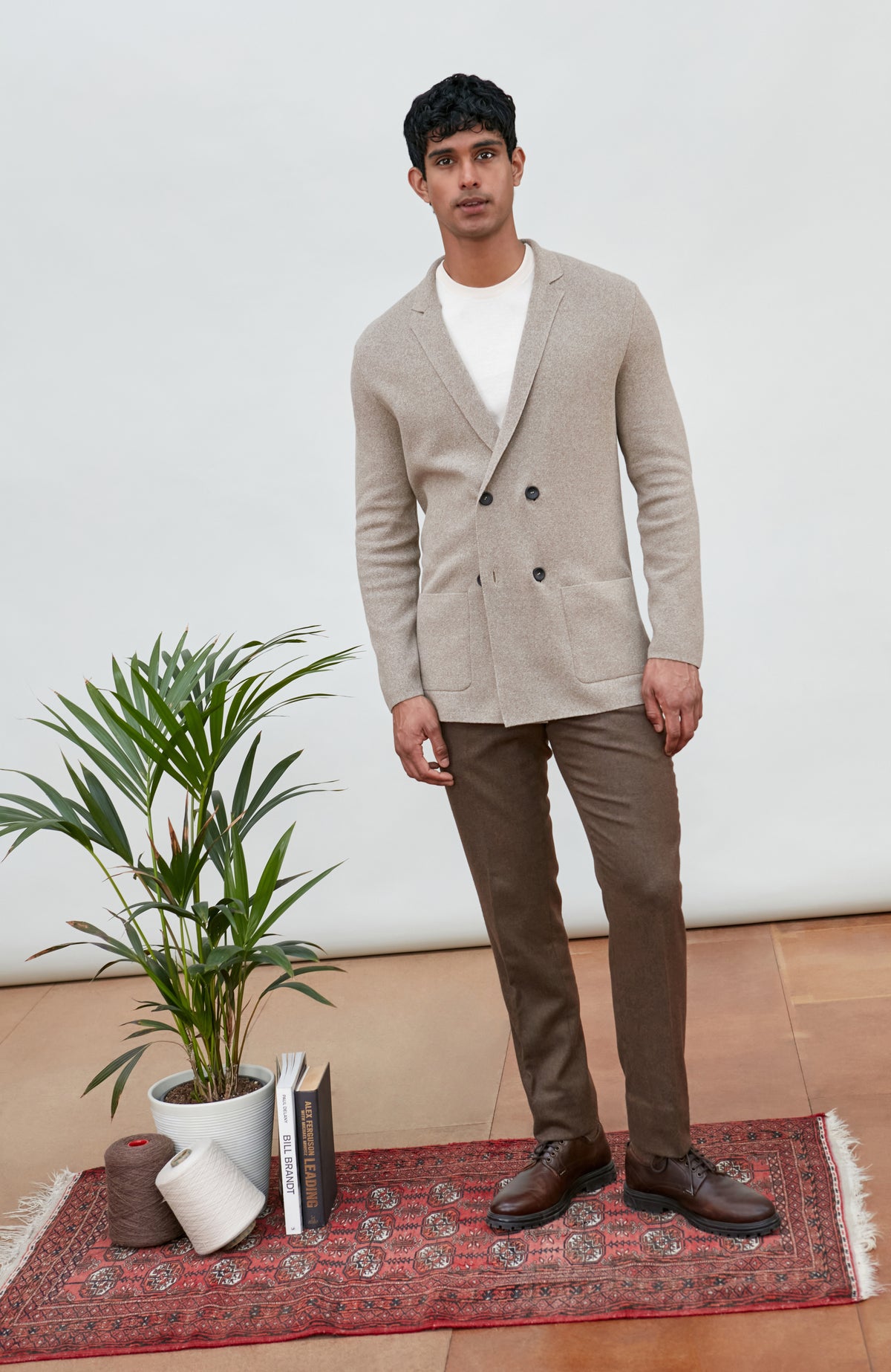 Mens Lightweight Cotton Double Breasted Knitted Blazer - Feature 2
