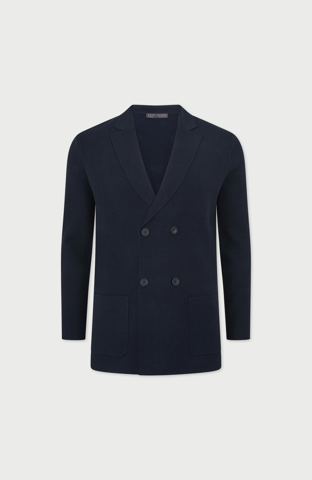 Navy blue double breasted blazer by paul james knitwear