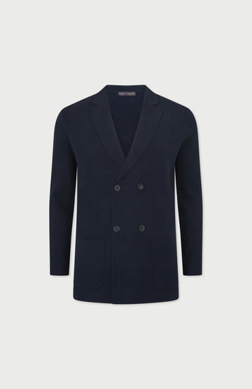 Navy blue double breasted blazer by paul james knitwear