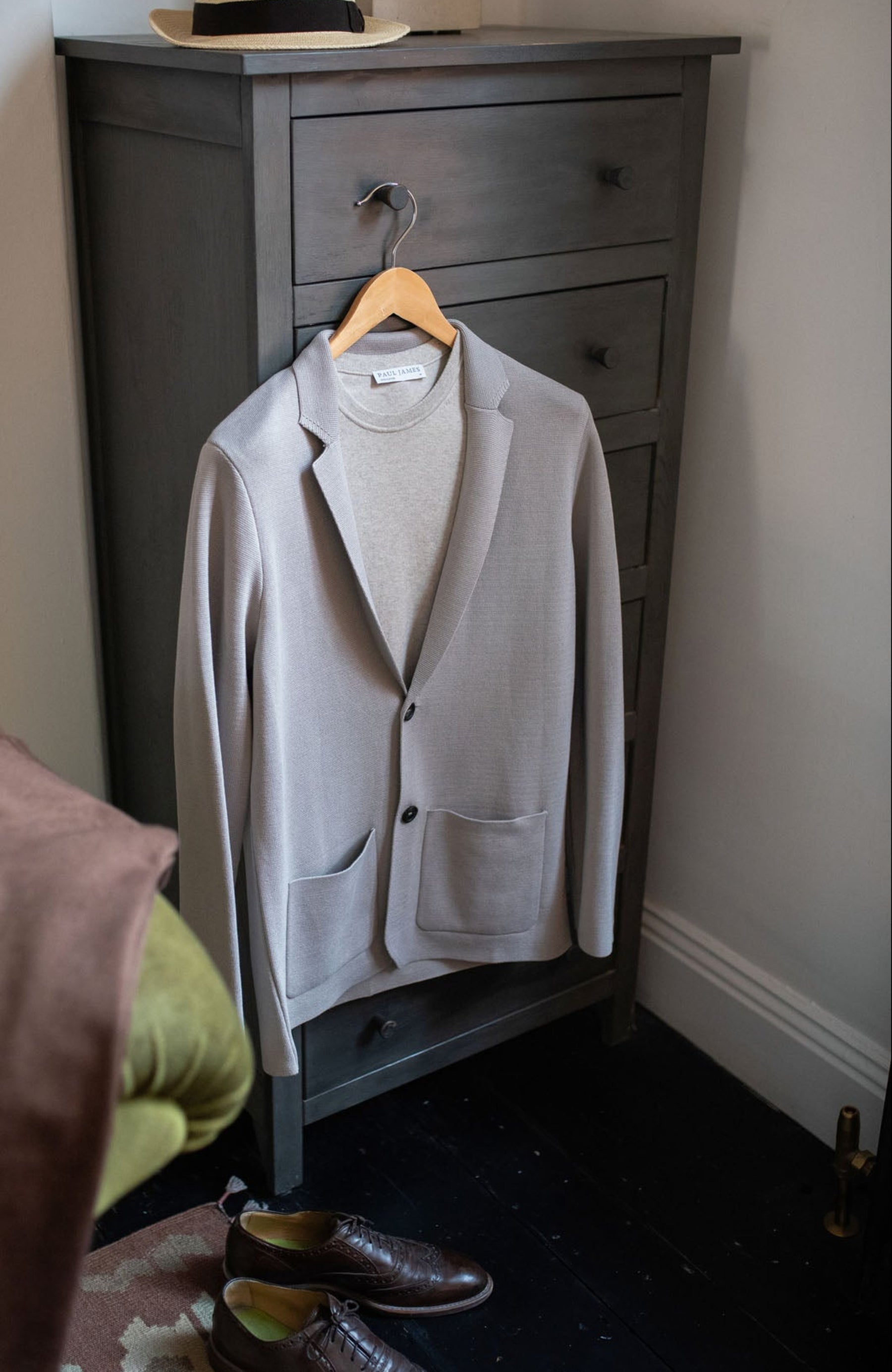 taupe mens mercerised cotton knitted blazer