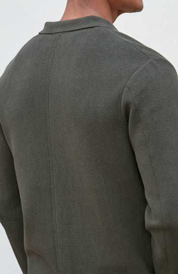 Mens dark olive Cotton Linen Knitted Blazer by Paul James Knitwear.