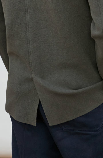 Mens dark olive Cotton Linen Knitted Blazer by Paul James Knitwear.