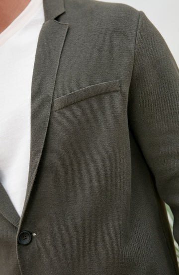 Mens Green Cotton Linen Knitted Blazer by Paul James Knitwear.