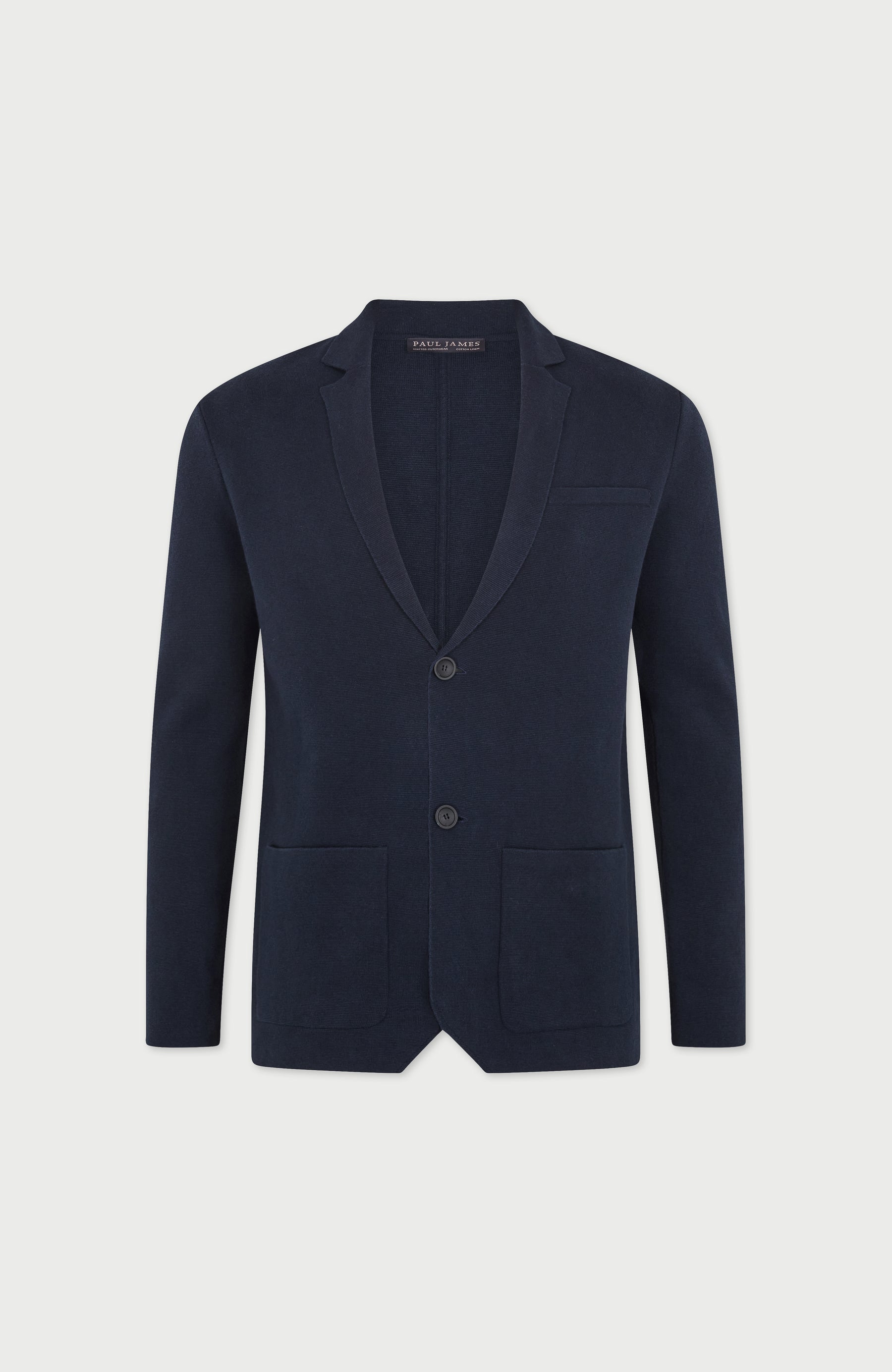 Navy mens cotton linen blazer by Paul James Knitwear