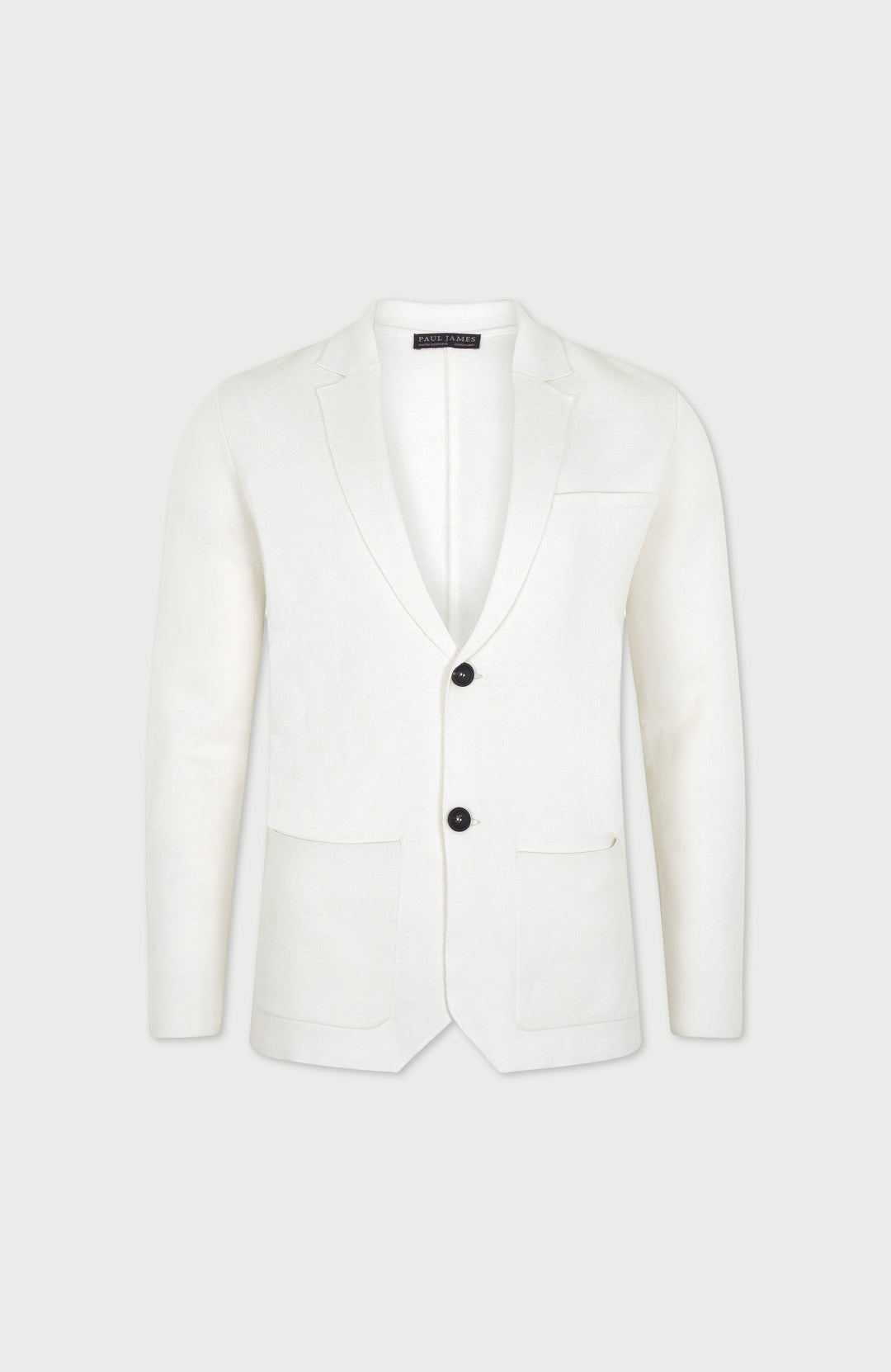 white mens cotton linen blazer by Paul James Knitwear