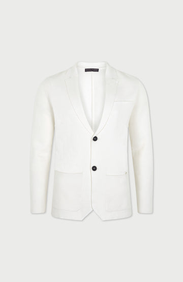 white mens cotton linen blazer by Paul James Knitwear