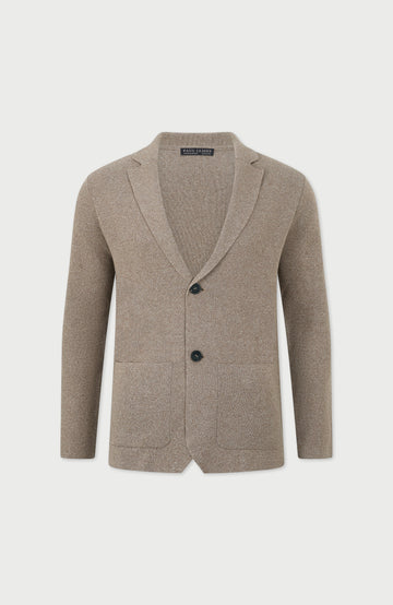 Beige mens knitted blazer by paul james
