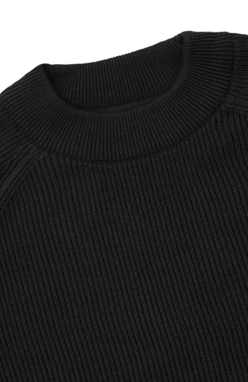 black mens fisherman rib knit jumper