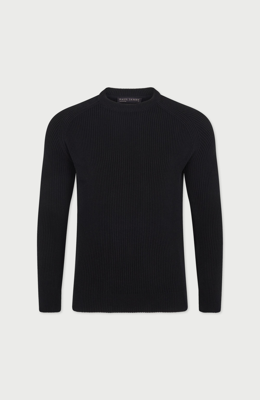 Black Mens Cotton Ribbed Crew Neck Jumper By Paul James