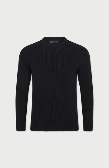 Black Mens Cotton Ribbed Crew Neck Jumper By Paul James