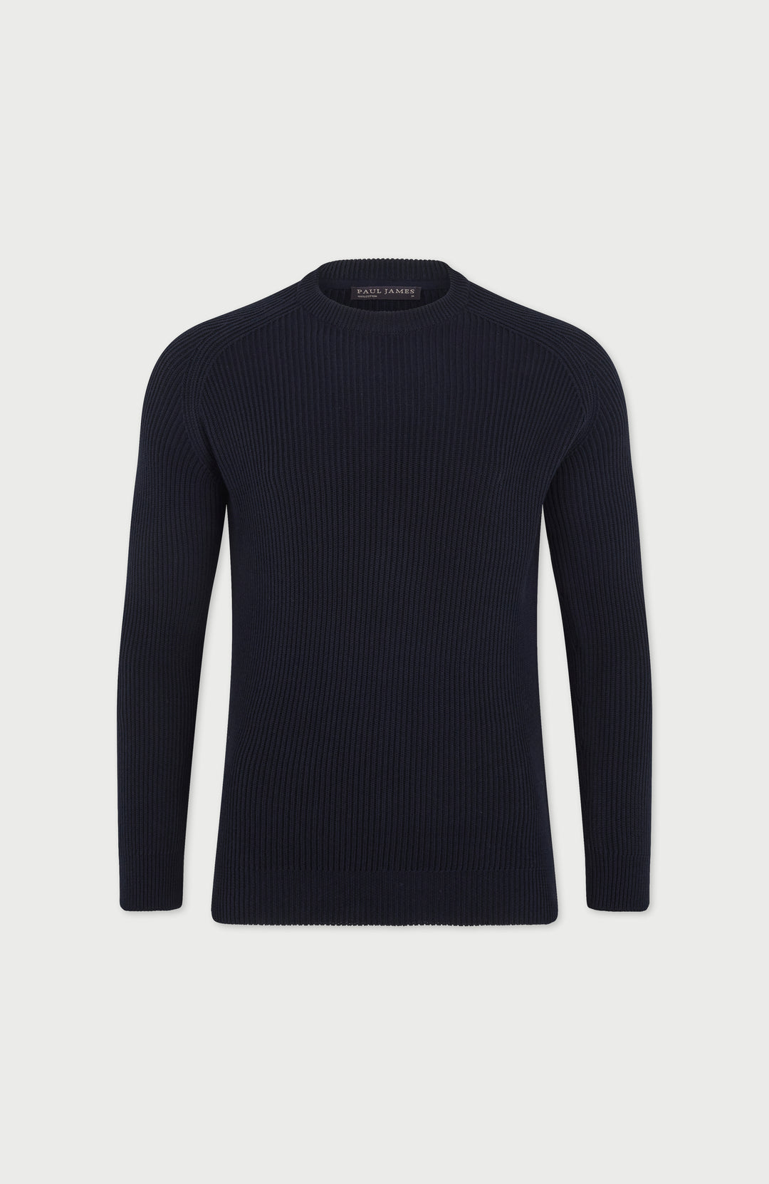 Navy Mens Cotton Ribbed Crew Neck Jumper By Paul James