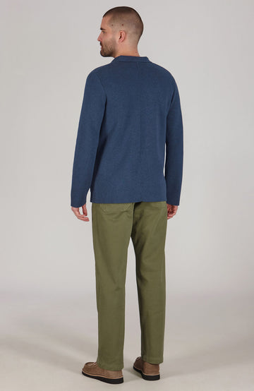 blue mens cotton unstructured knitted jacket