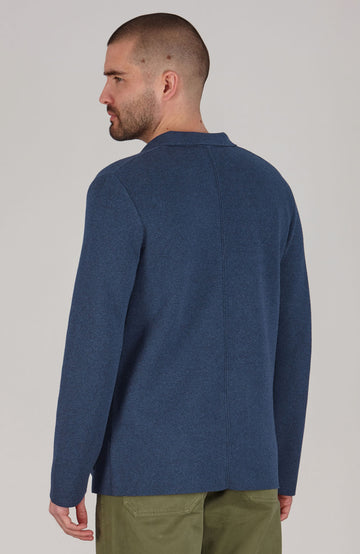 blue mens cotton unstructured knitted jacket