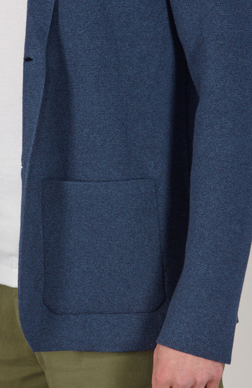 blue mens cotton unstructured knitted jacket