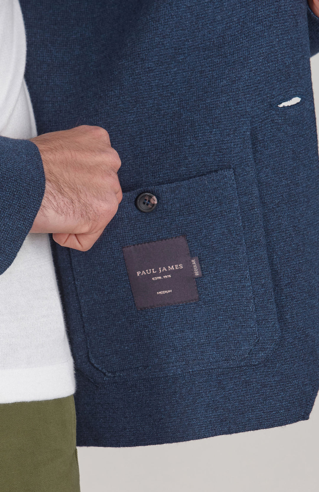 blue mens cotton unstructured knitted jacket