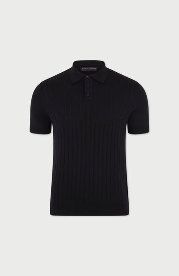 Black rib cotton polo shirt by paul james