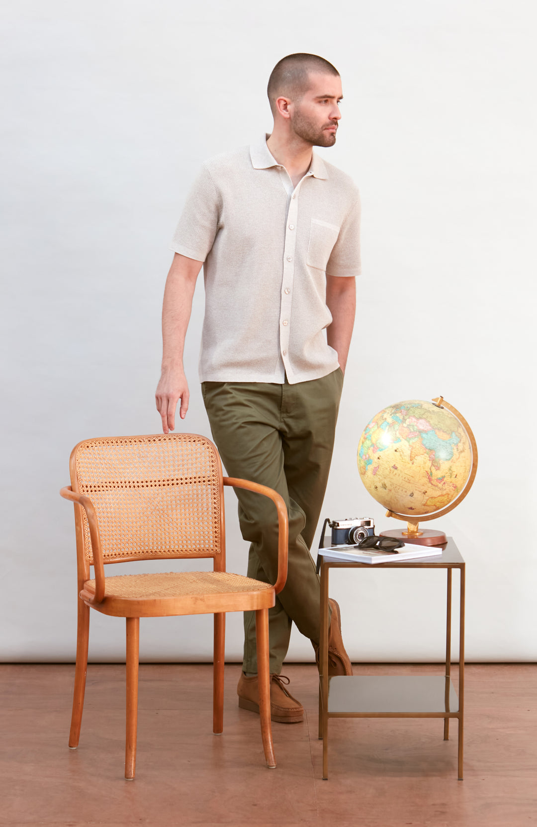 Beige mens knitted summer textured shirt