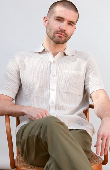 Beige mens knitted summer textured shirt