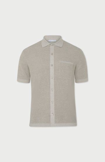beige mens short-sleeve waffle knit shirt by paul james