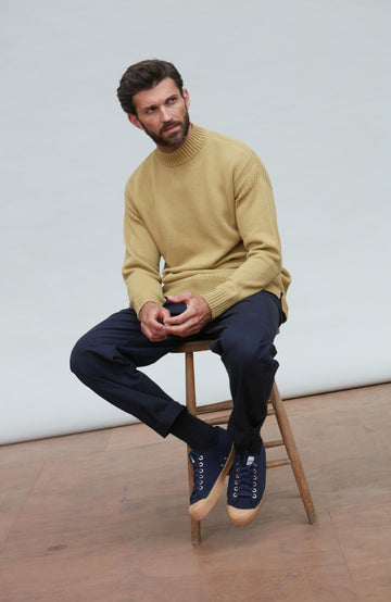 light olive gansey cotton linen sweater by Paul James