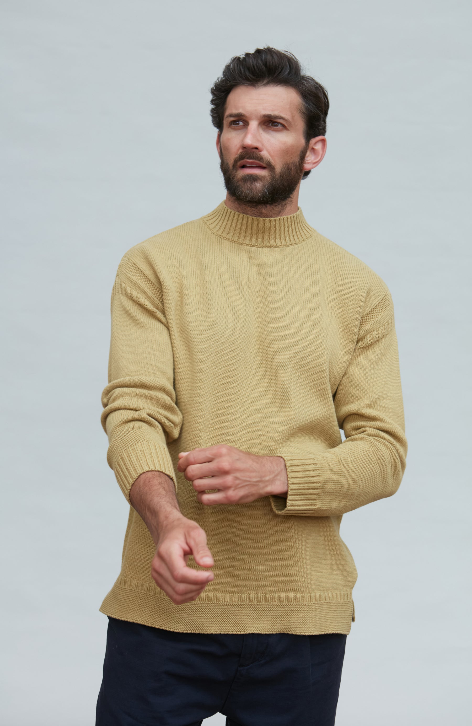 light olive gansey cotton linen sweater
