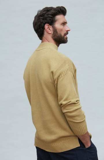 light olive gansey cotton linen sweater by Paul James