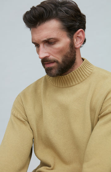 light olive gansey cotton linen sweater by Paul James
