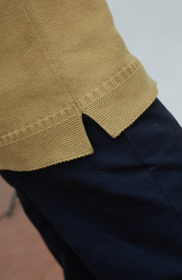 light olive gansey cotton linen sweater by Paul James