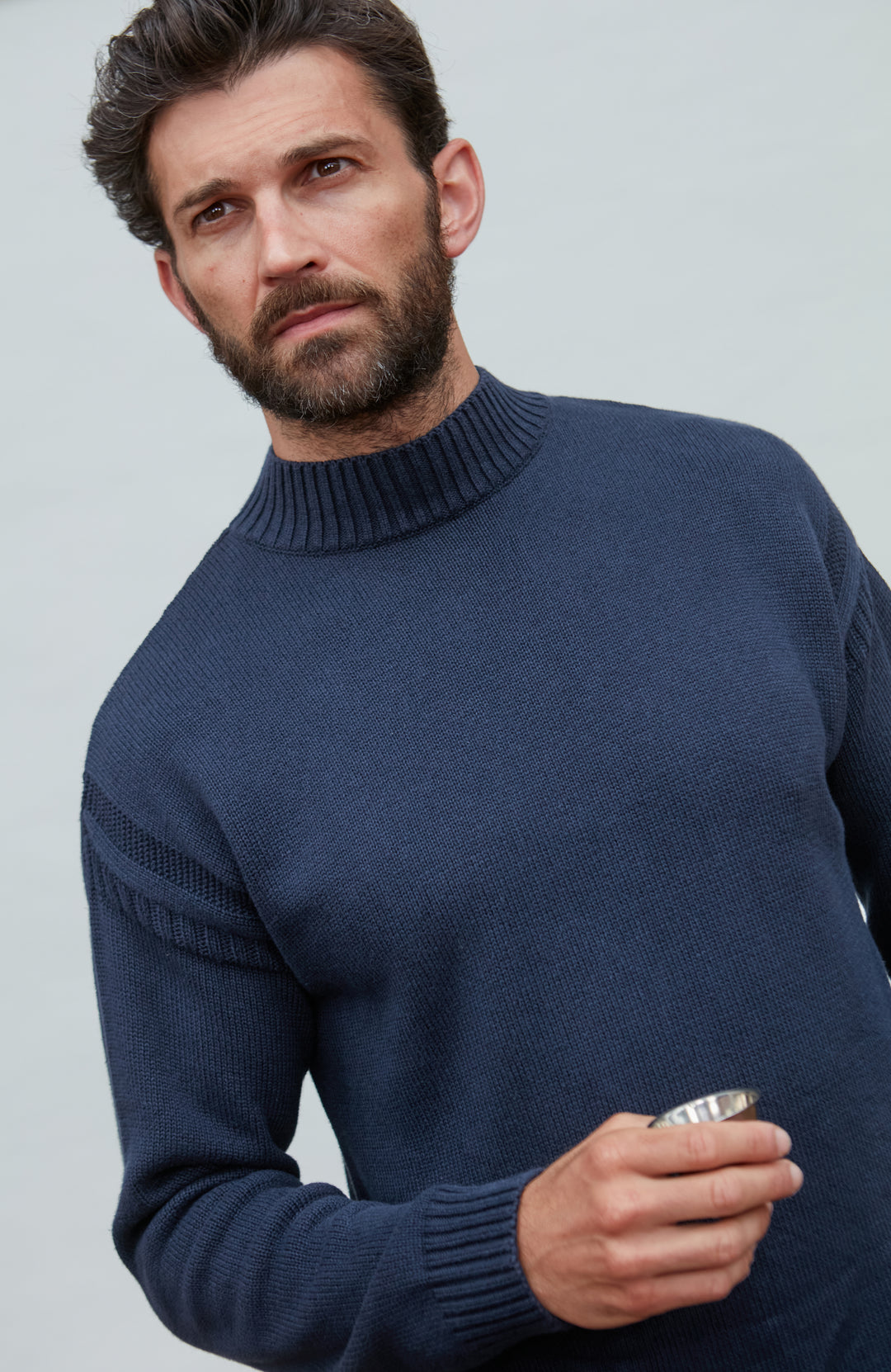 Mens Midweight Organic Cotton Linen Mock Neck Gansey Jumper – Paul