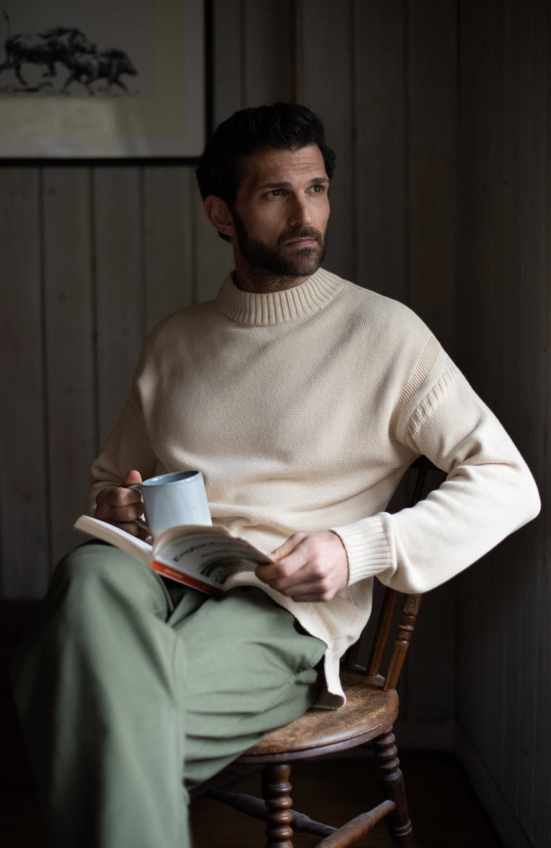 Men's cotton ecru knitted Guernsey jumper by Paul James Knitwear.