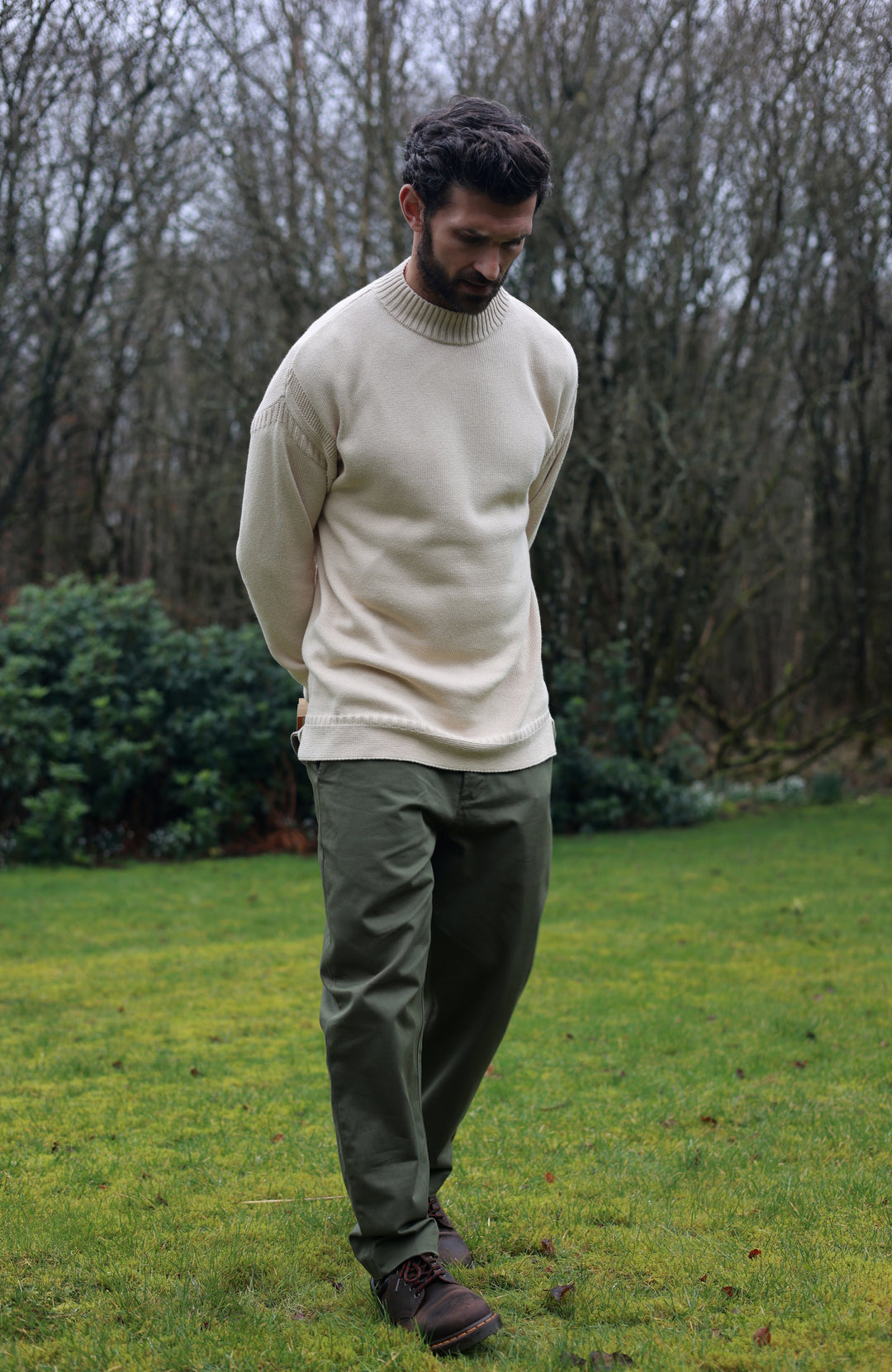 Men's cotton ecru knitted Guernsey jumper by Paul James Knitwear.