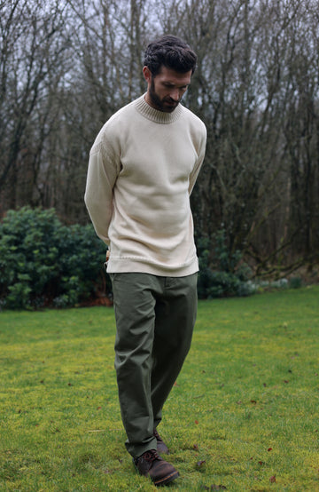 Men's cotton ecru knitted Guernsey jumper by Paul James Knitwear.