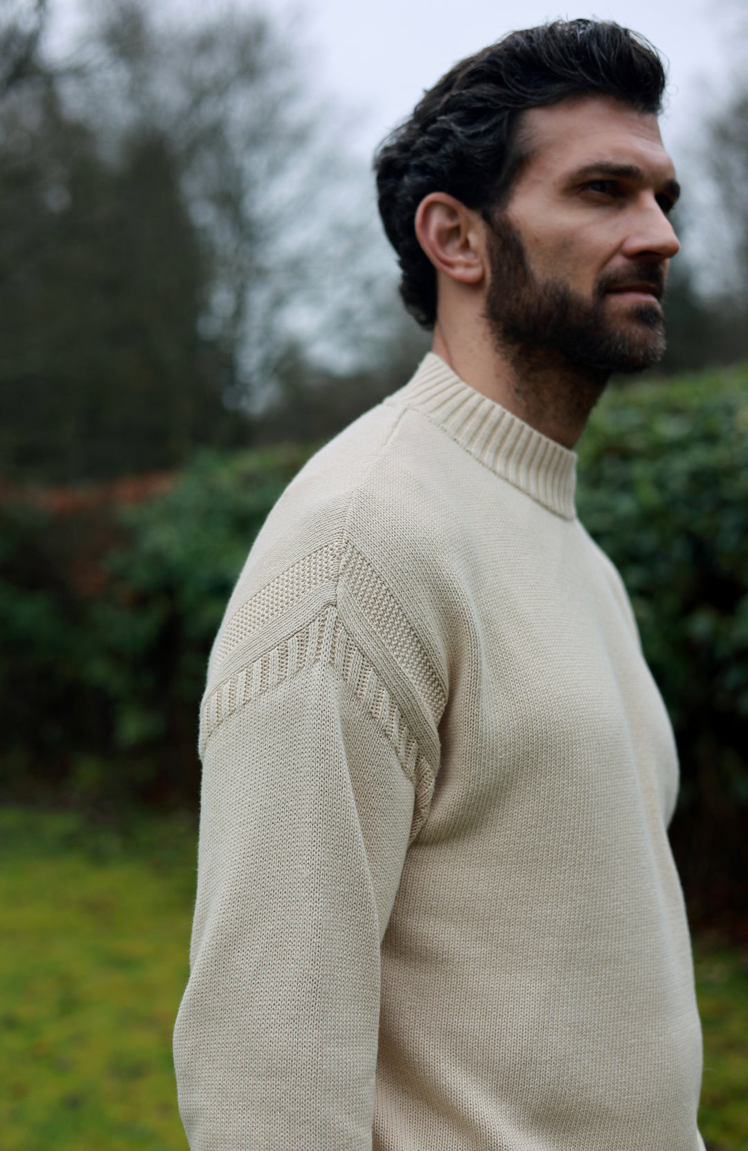 Men's cotton ecru knitted Guernsey jumper by Paul James Knitwear.