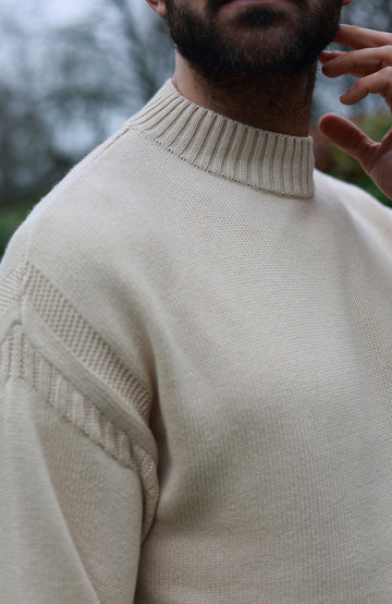Men's cotton ecru knitted Guernsey jumper by Paul James Knitwear.