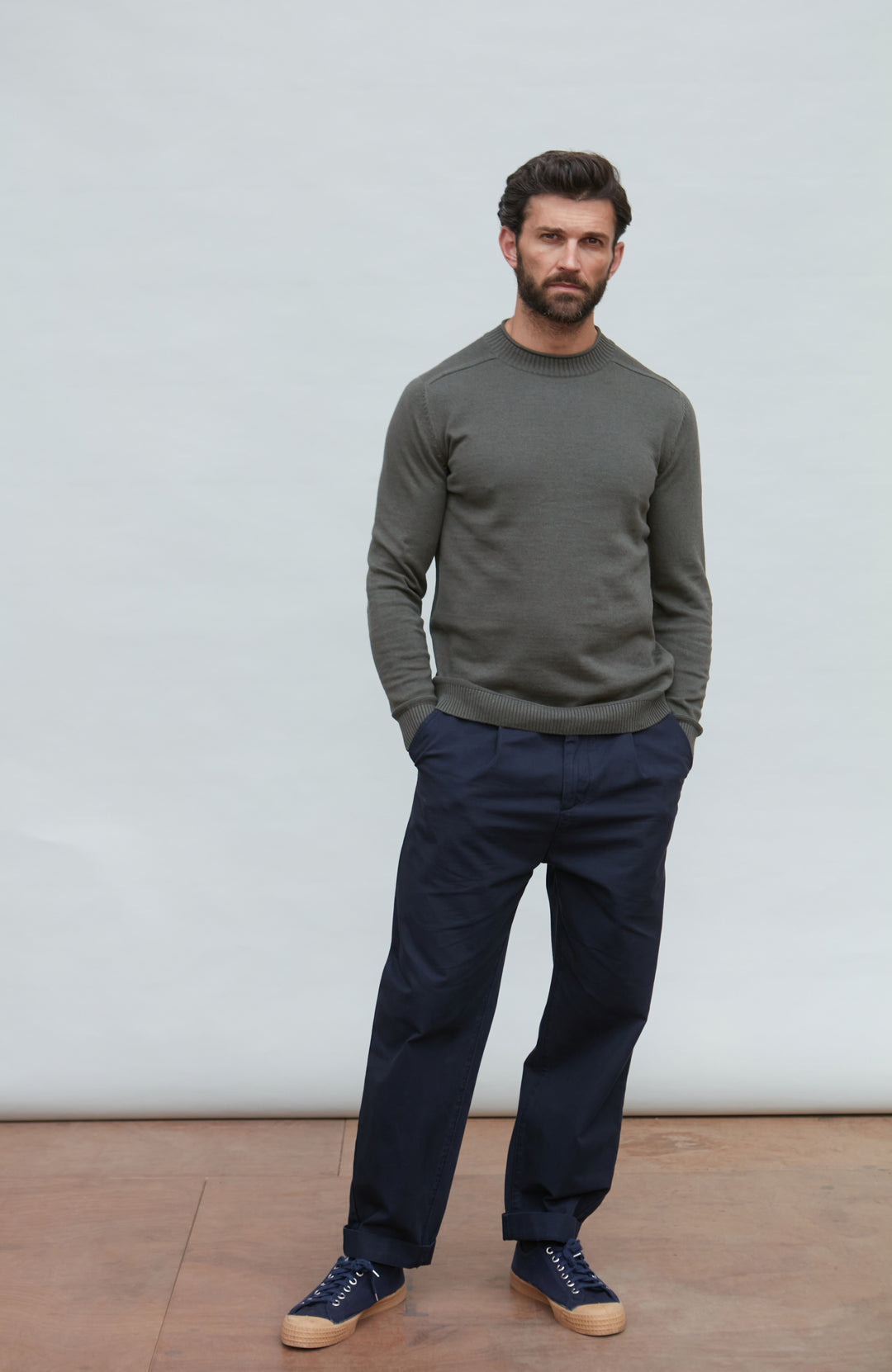 green mens cotton linen jumper by Paul James