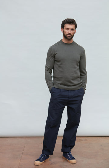 green mens cotton linen jumper by Paul James