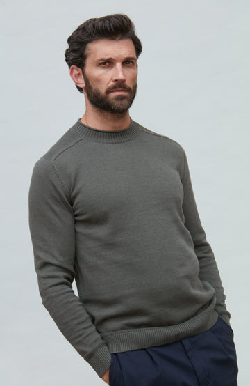 green mens cotton linen jumper by Paul James