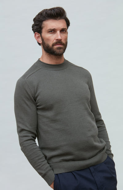 green mens cotton linen jumper