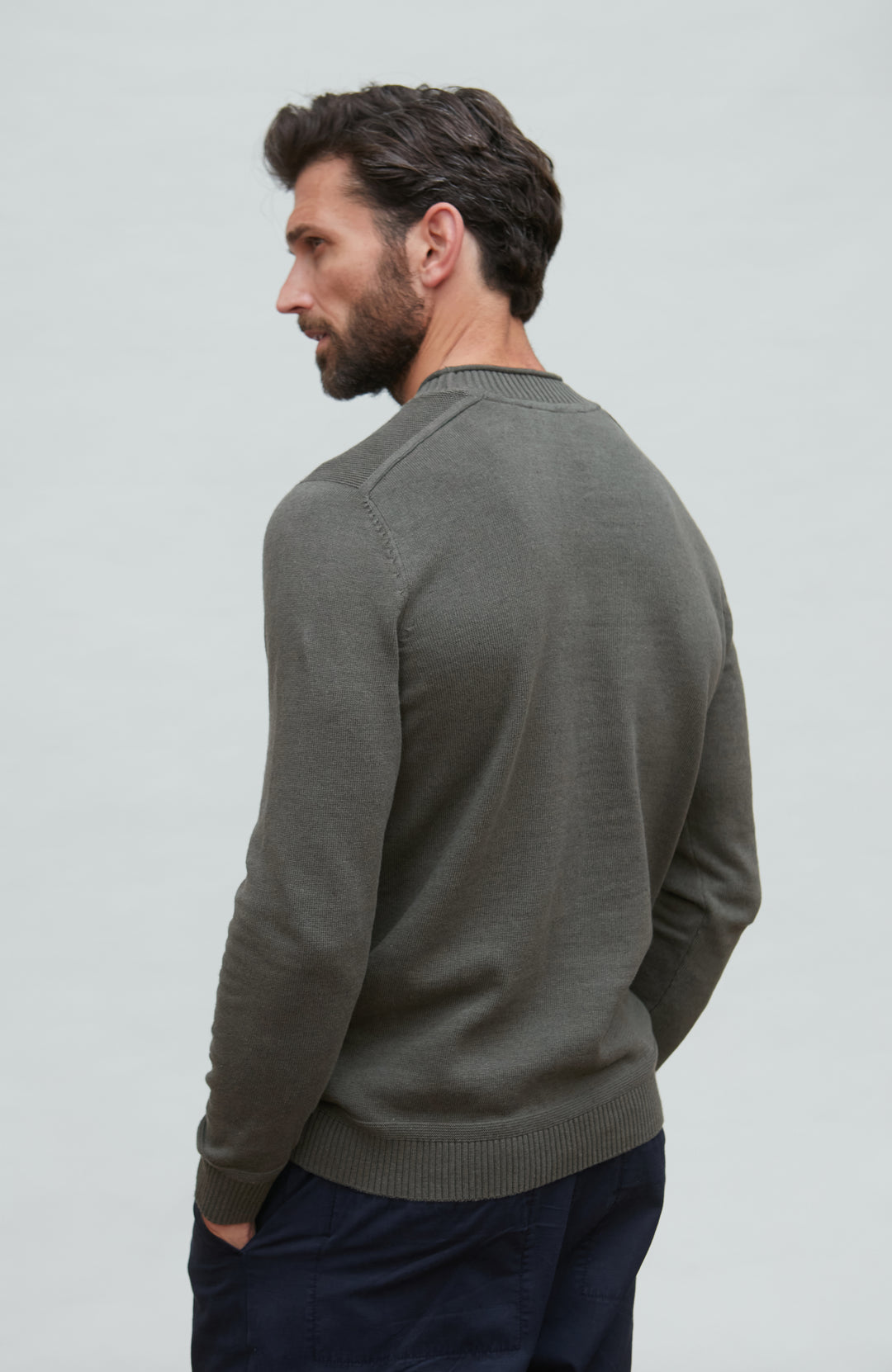 green mens cotton linen jumper by Paul James