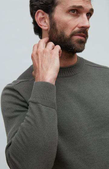 green mens cotton linen jumper by Paul James