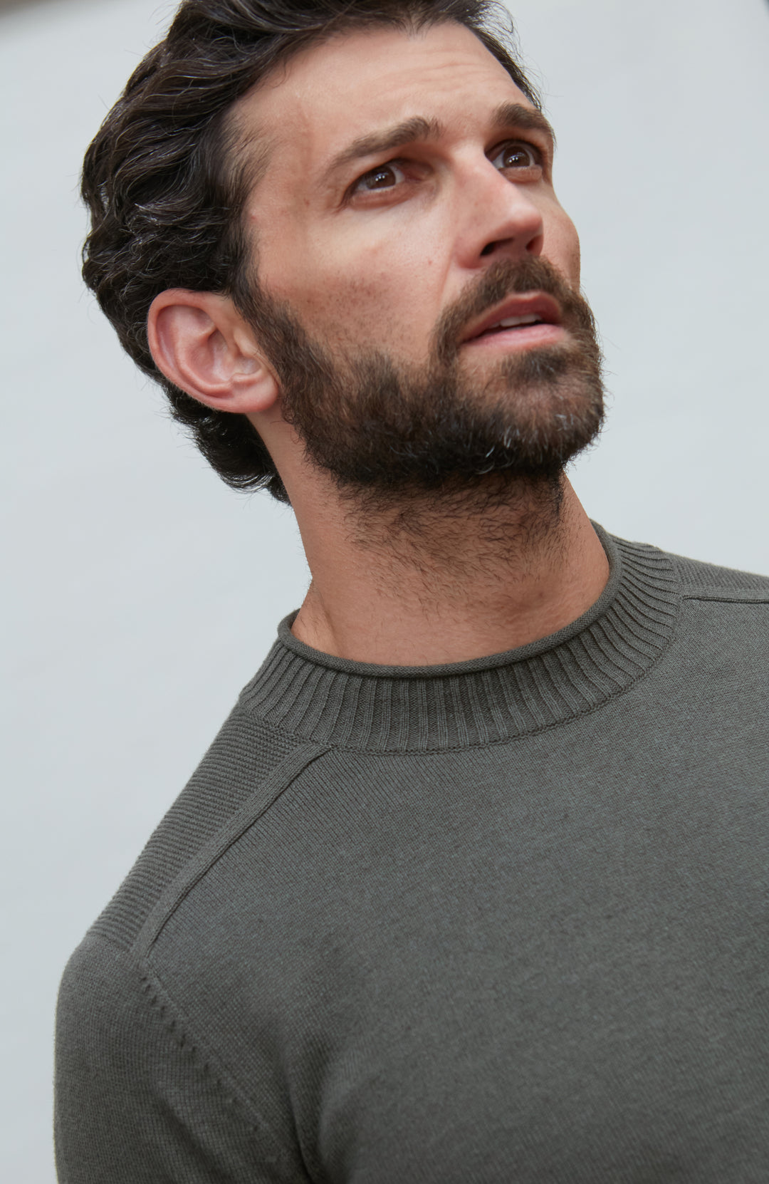 green mens cotton linen jumper by Paul James